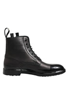 Dolce & Gabbana Brown Black Lace Up Mid Calf Men Boots Shoes