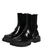 Dolce & Gabbana Black Leather Chelsea Men Short Boots Shoes