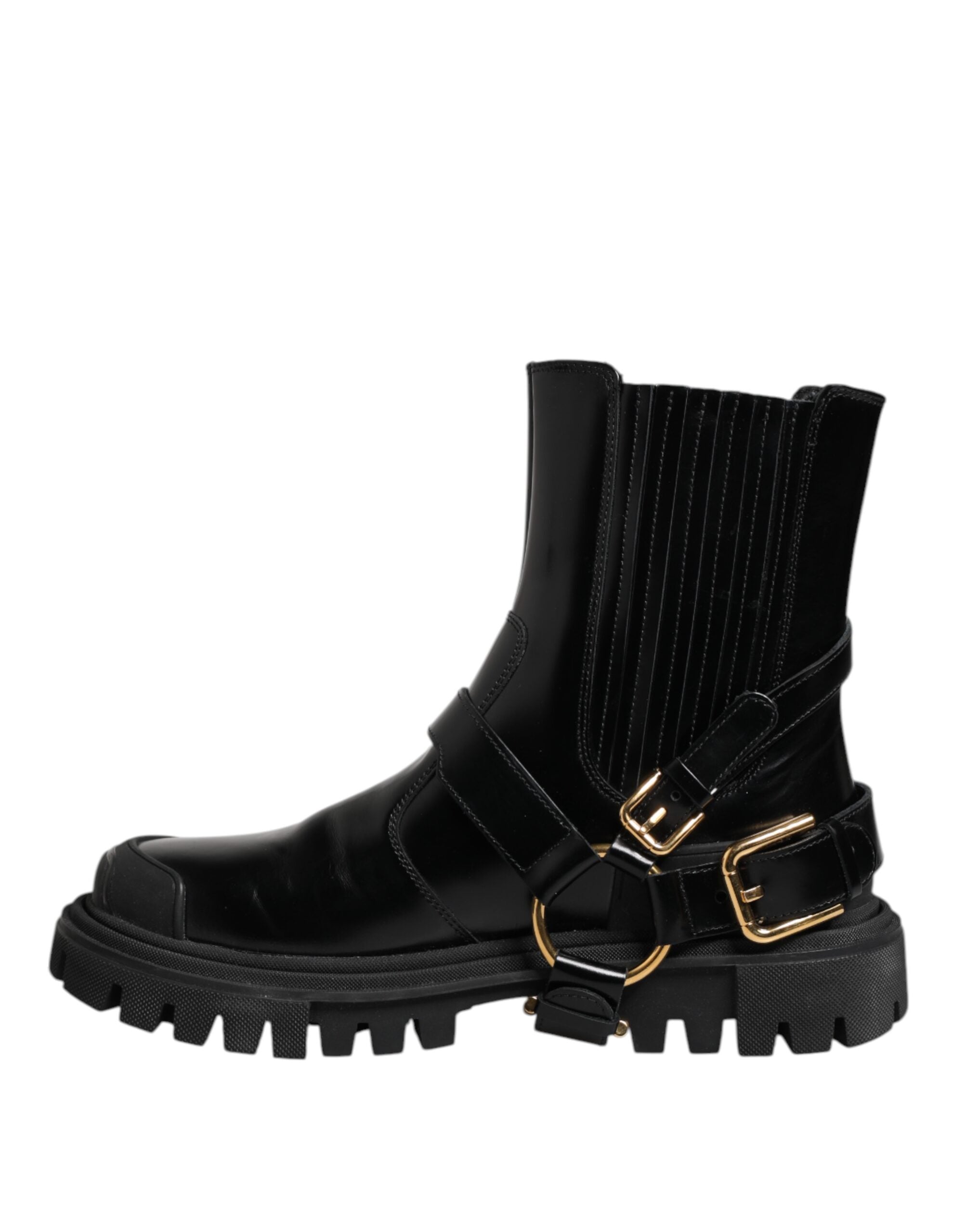 Dolce & Gabbana Black Leather Chelsea Men Short Boots Shoes