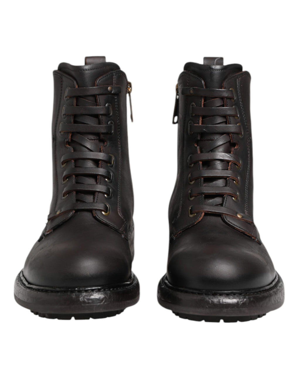 Dolce & Gabbana Dark Brown Leather Lace Up Mid Calf Boots Shoes