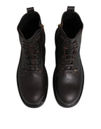 Dolce & Gabbana Dark Brown Leather Lace Up Mid Calf Boots Shoes