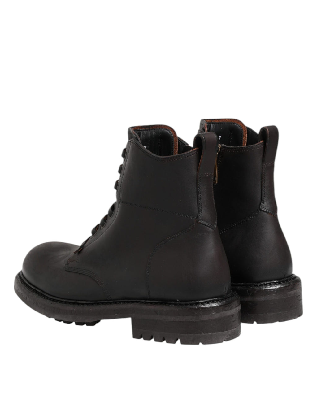 Dolce & Gabbana Dark Brown Leather Lace Up Mid Calf Boots Shoes