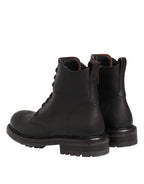 Dolce & Gabbana Dark Brown Leather Lace Up Mid Calf Boots Shoes