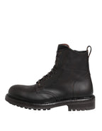 Dolce & Gabbana Dark Brown Leather Lace Up Mid Calf Boots Shoes