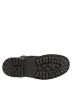 Dolce & Gabbana Dark Brown Leather Lace Up Mid Calf Boots Shoes