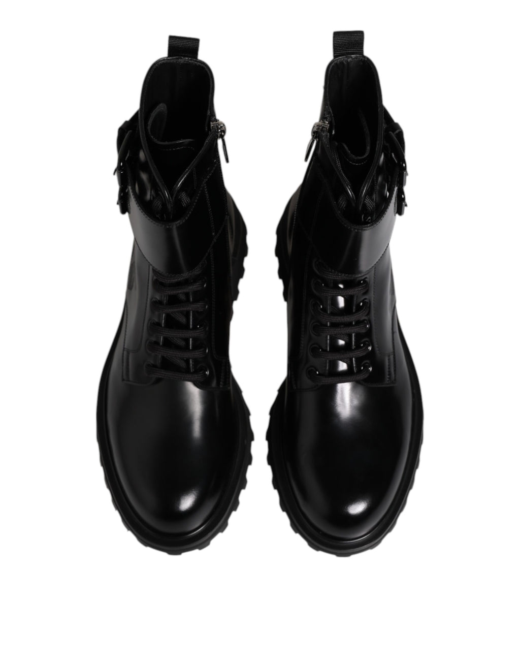 Dolce & Gabbana Black Leather Lace Up Mid Calf Boots Shoes