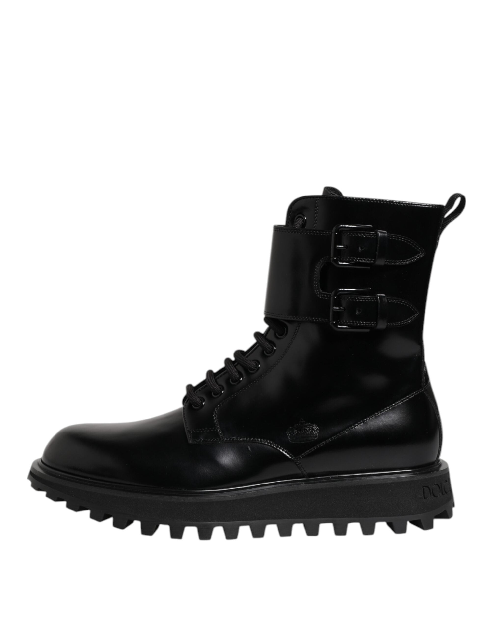 Dolce & Gabbana Black Leather Lace Up Mid Calf Boots Shoes