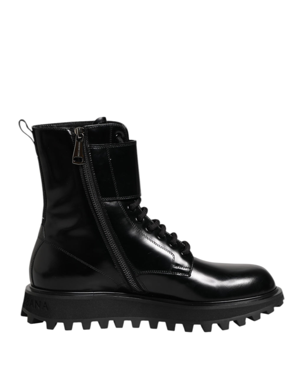 Dolce & Gabbana Black Leather Lace Up Mid Calf Boots Shoes