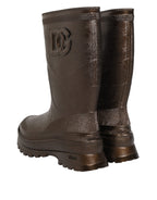 Dolce & Gabbana Metallic Brown Pull On Rain Boots Shoes