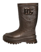 Dolce & Gabbana Metallic Brown Pull On Rain Boots Shoes