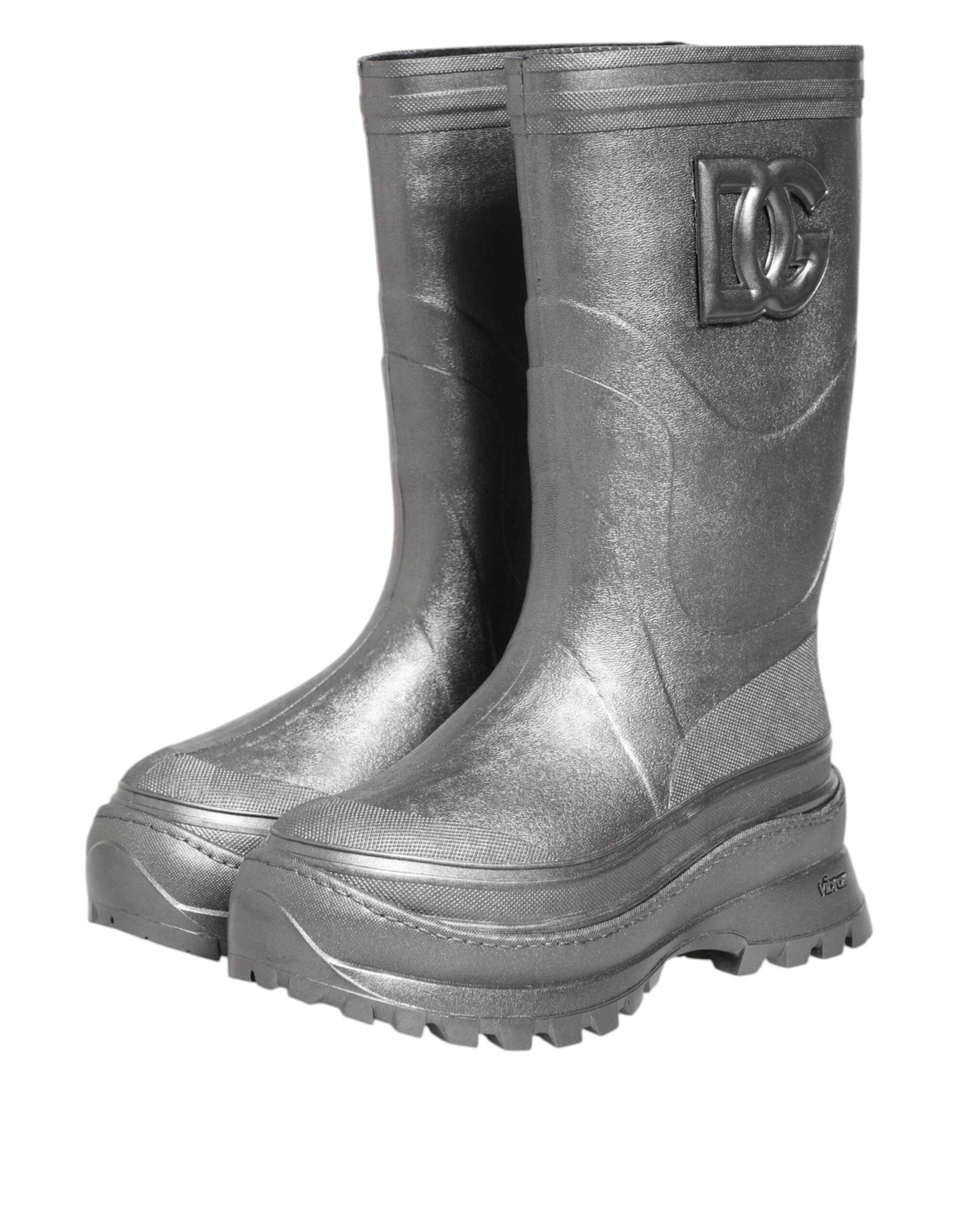 Dolce & Gabbana Metallic Silver Pull On Rain Boots Shoes