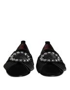 Dolce & Gabbana Black VATICANO Crystal Ribbon Slip On Shoes