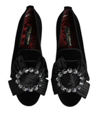 Dolce & Gabbana Black VATICANO Crystal Ribbon Slip On Shoes