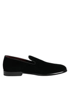 Dolce & Gabbana Black Velvet Loafers Formal Men Dress Shoes