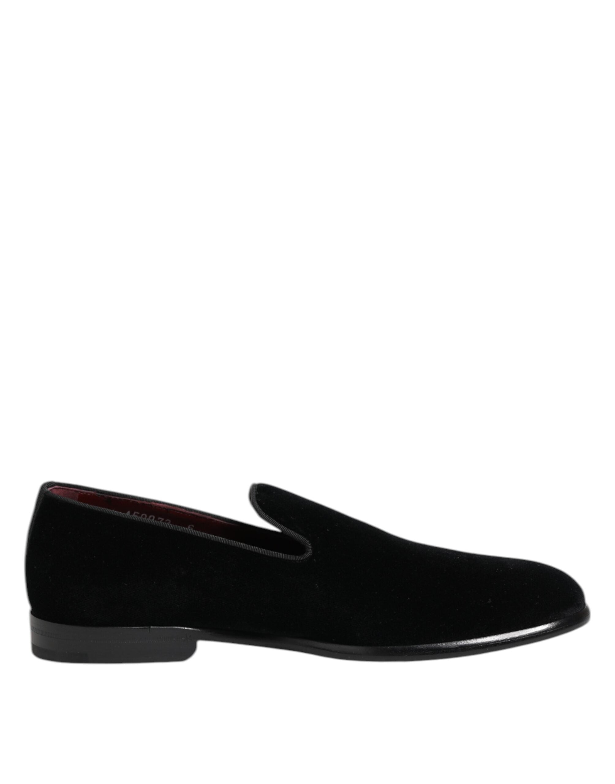 Dolce & Gabbana Black Velvet Loafers Formal Men Dress Shoes