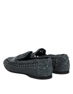 Dolce & Gabbana Blue Woven Raffia Slip On Loafers Shoes