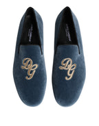 Dolce & Gabbana Blue Velvet DG Logo Loafers Formal Shoes