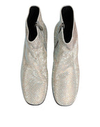 Dolce & Gabbana White Strass DG Logo Heels Ankle Boots Shoes