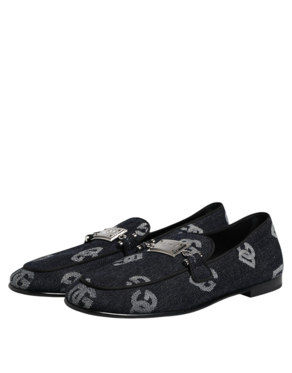 Dolce & Gabbana Blue Logo Cotton Loafers Formal Dress Shoes