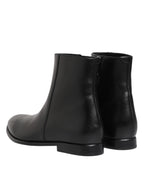Dolce & Gabbana Black Leather Mid Calf Men Boots Shoes