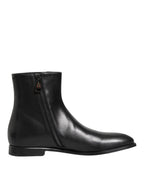 Dolce & Gabbana Black Leather Mid Calf Men Boots Shoes