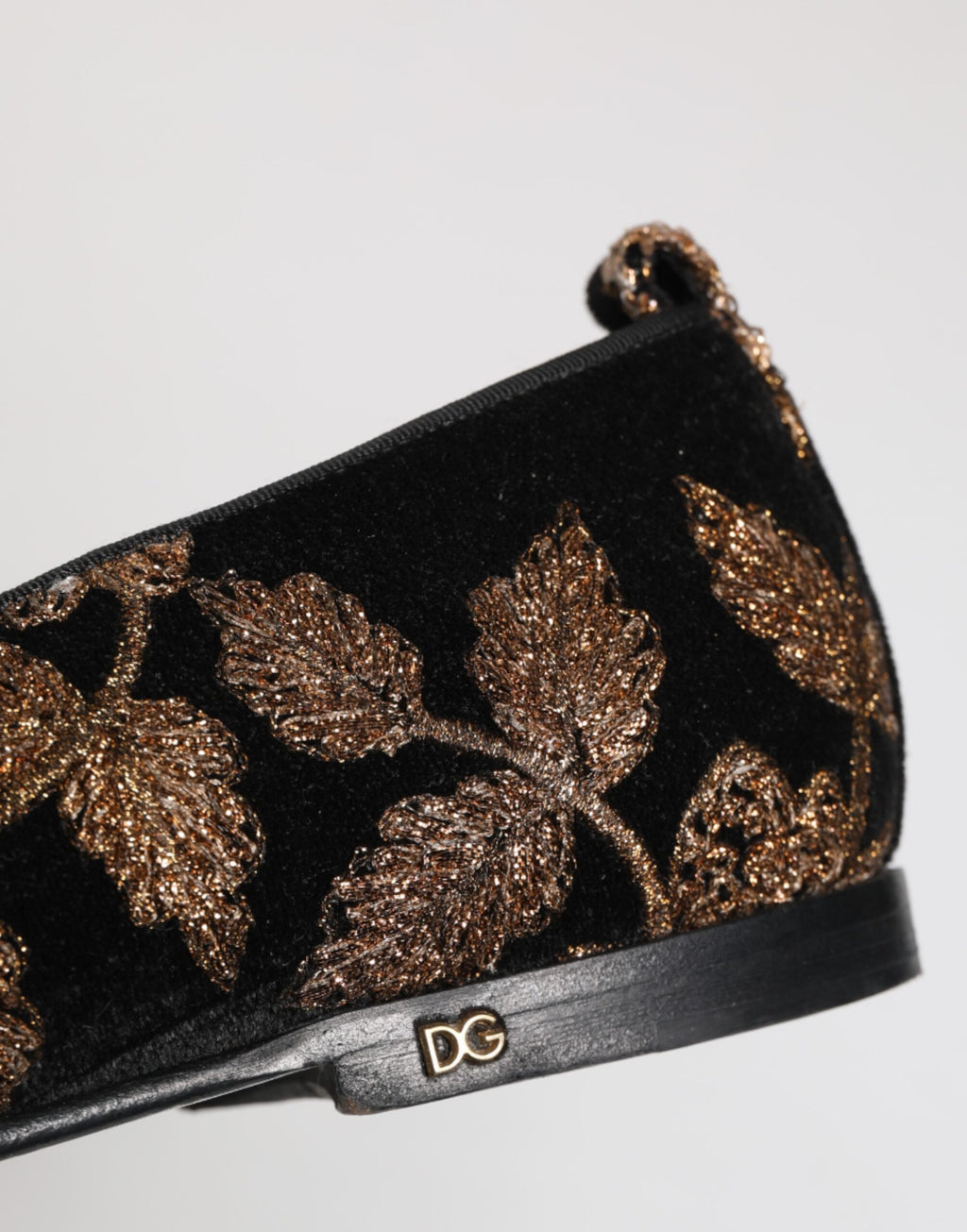 Dolce & Gabbana Black Floral Embroidery Men Loafers Shoes