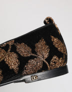 Dolce & Gabbana Black Floral Embroidery Men Loafers Shoes