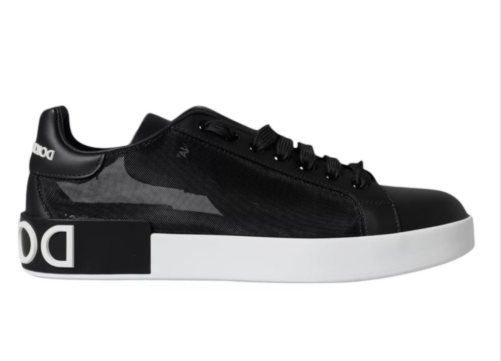 Dolce & Gabbana Black Calf Leather Portofino Sneakers Shoes