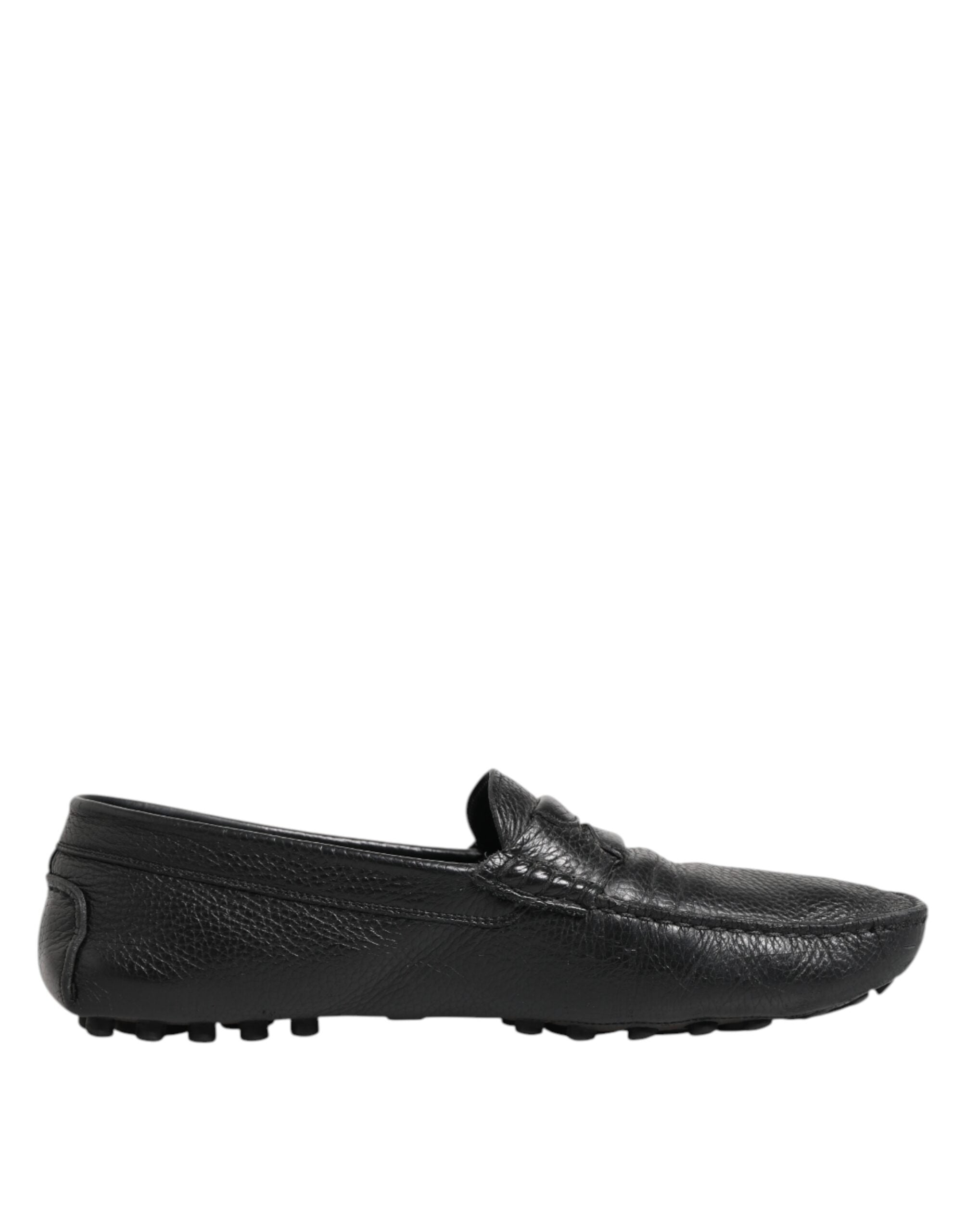 Dolce & Gabbana Black Leather Slip On Mocassin Loafer Shoes