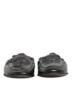 Dolce & Gabbana Black Leather Slip On Men Flat Loafers Shoes