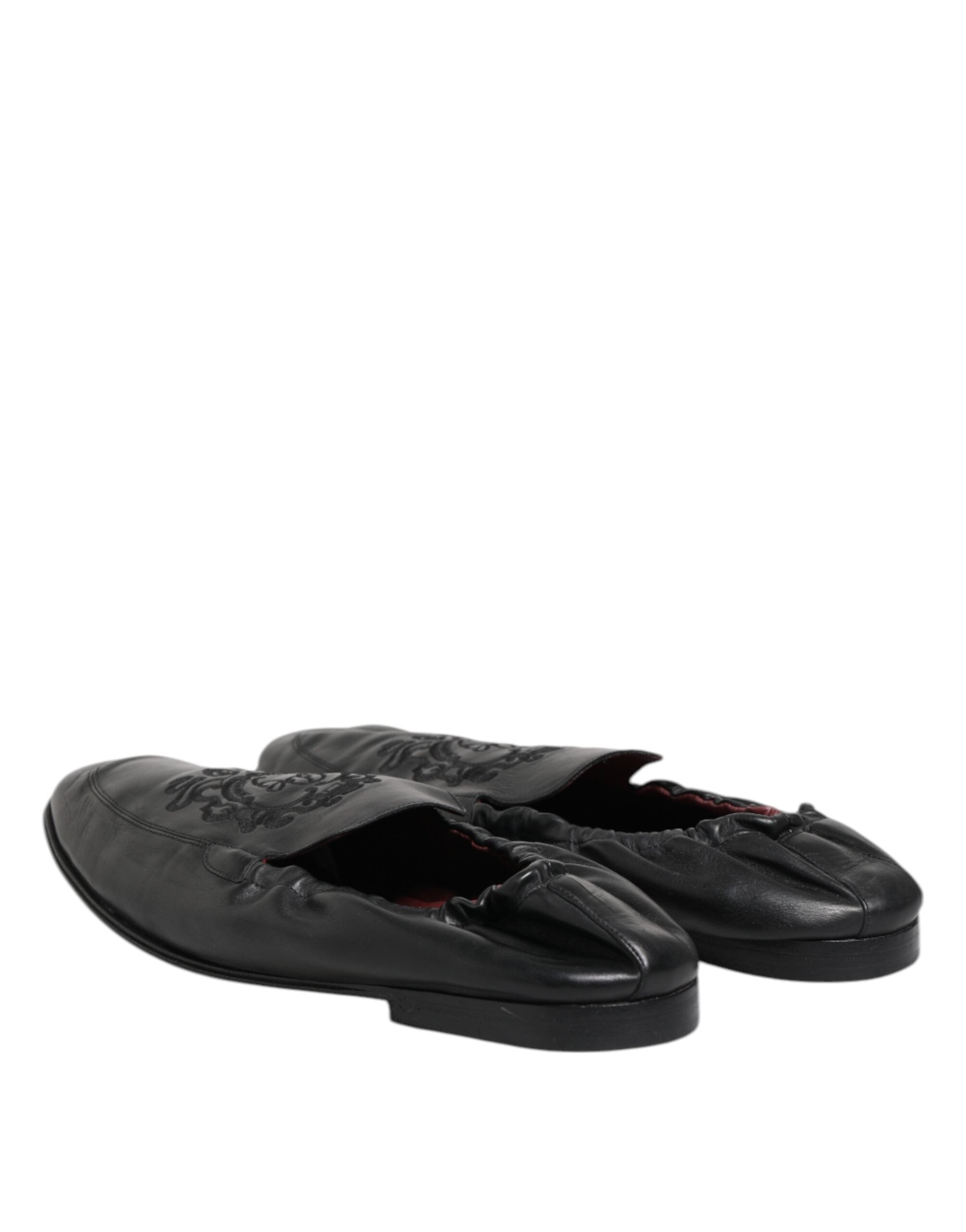 Dolce & Gabbana Black Leather Slip On Men Flat Loafers Shoes