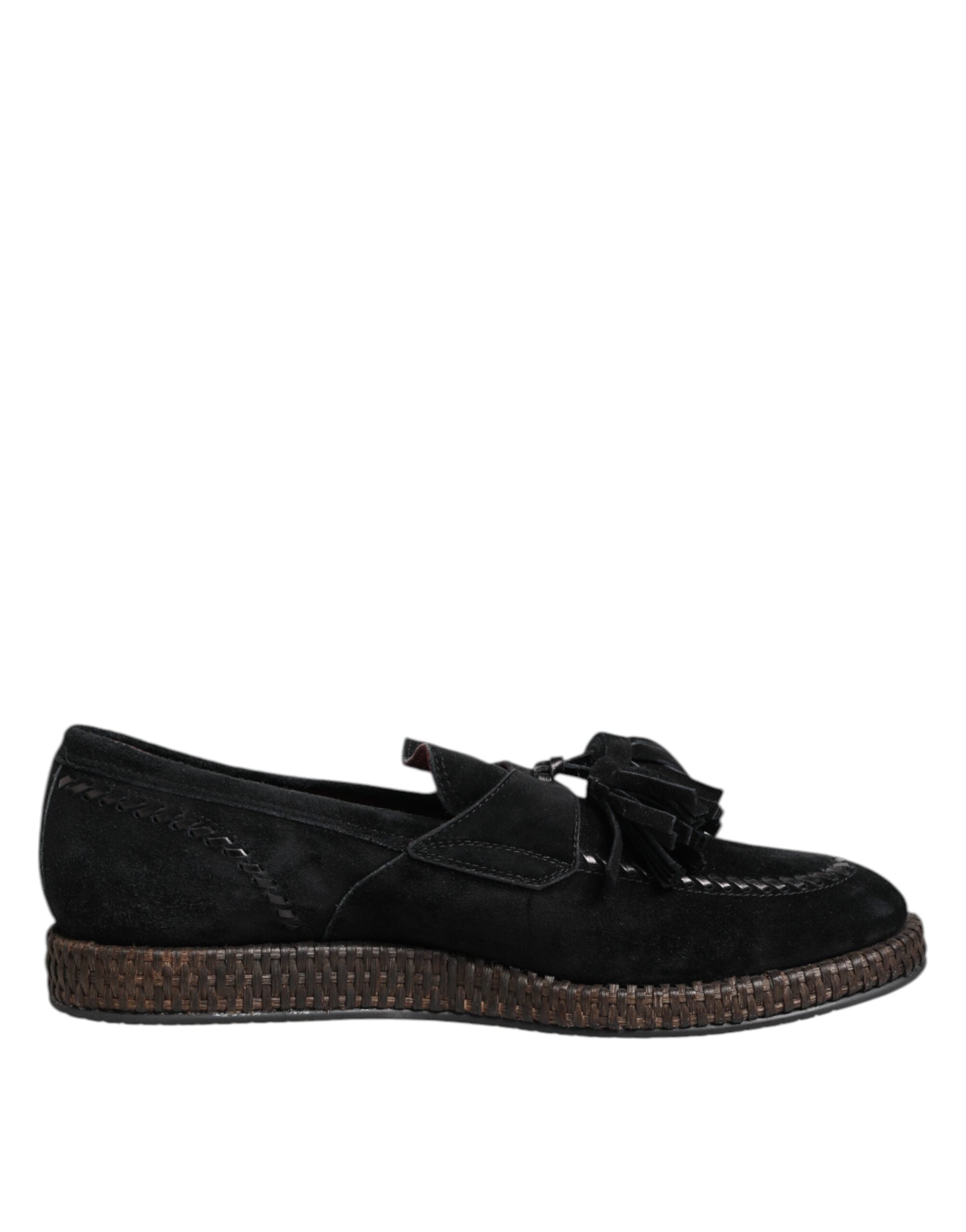 Dolce & Gabbana Black Suede Tassel Embellished Loafers Shoes
