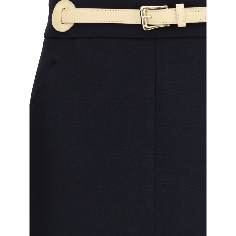 Valentino Black Fleece Wool Midi Skirt