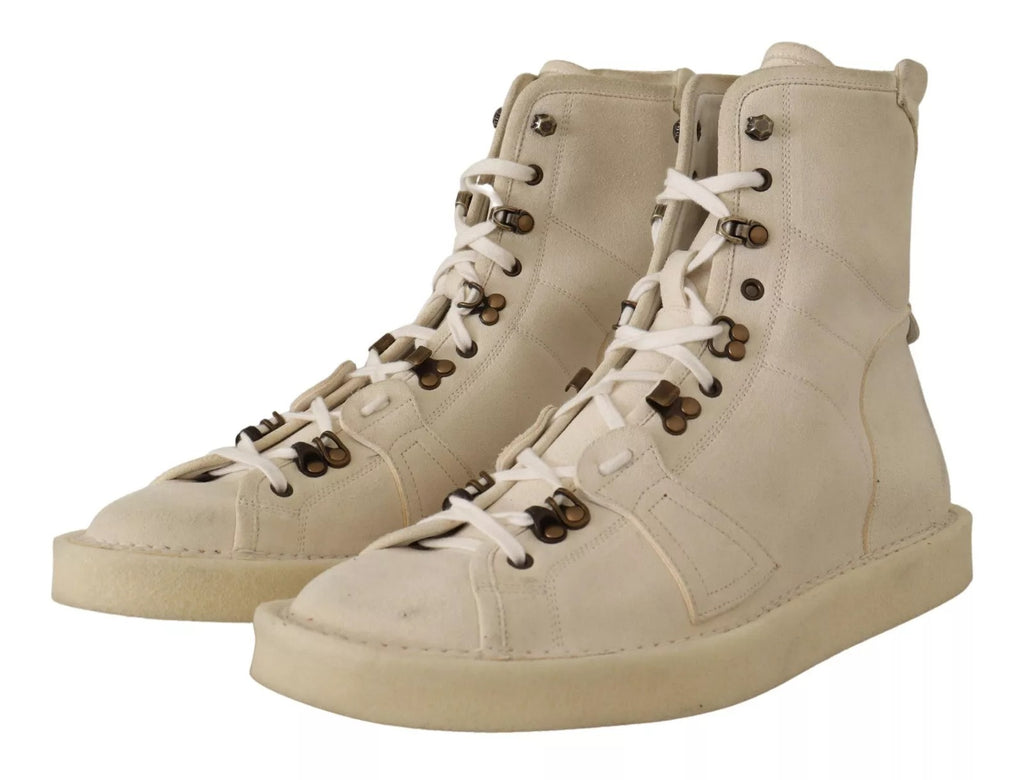 Dolce & Gabbana White Leather Lace Up Mens Boots