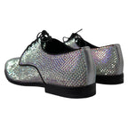Dolce & Gabbana Silver Leather Rhinestones Derby Shoes