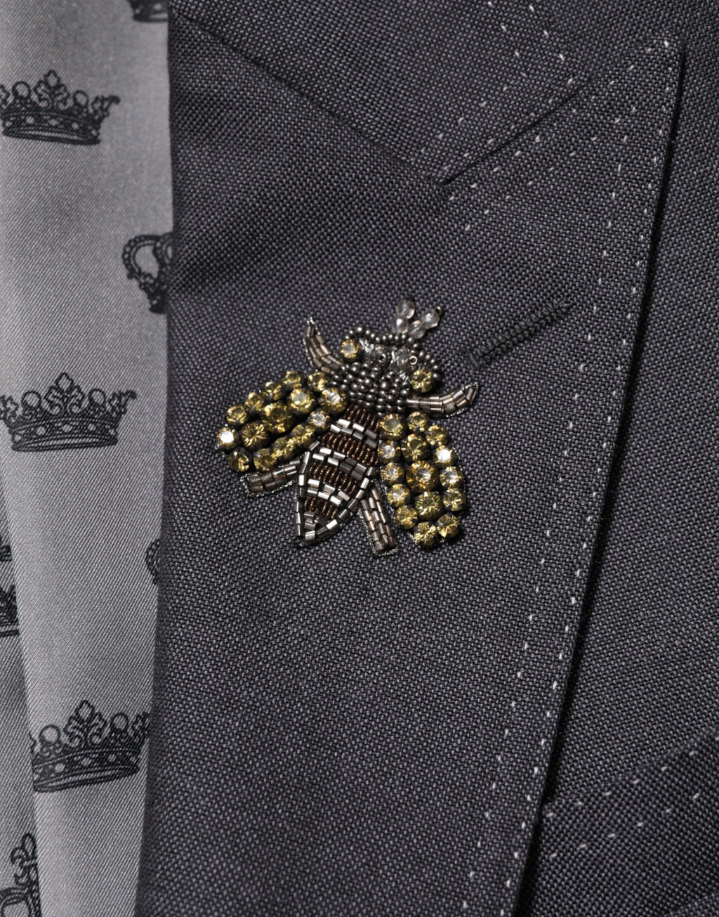 Dolce & Gabbana Dark Gray Bee Embroidery Wool Coat Blazer