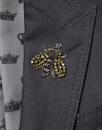 Dolce & Gabbana Dark Gray Bee Embroidery Wool Coat Blazer