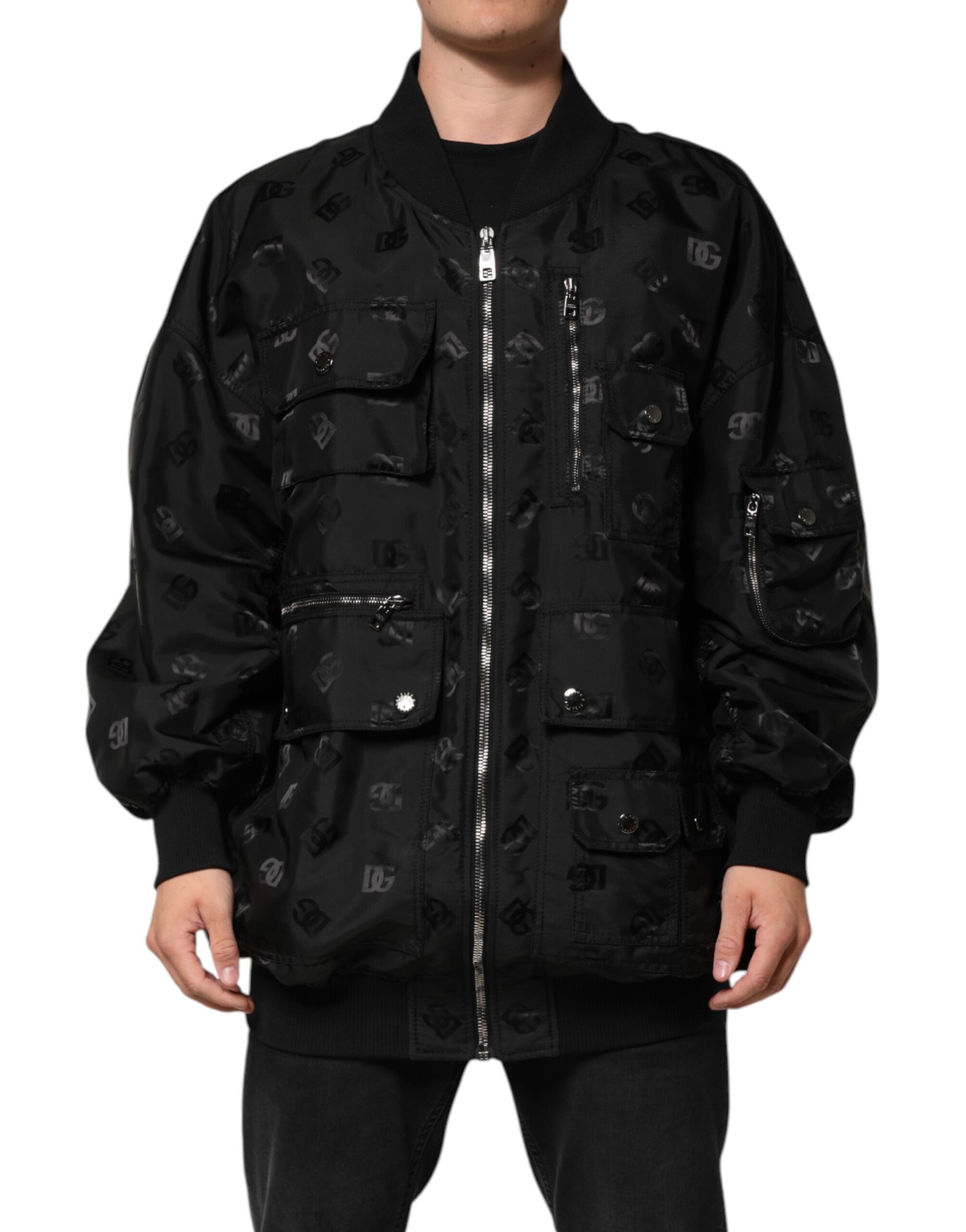 Dolce & Gabbana Black Cargo Windbraker Logo Mania Jacket