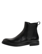 Dolce & Gabbana Black Chelsea Leather Mid Calf Boots Shoes