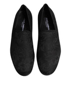 Dolce & Gabbana Black Floral Brocade Loafers Men Dress Shoes
