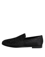 Dolce & Gabbana Black Floral Brocade Loafers Men Dress Shoes