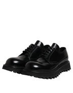 Dolce & Gabbana Black Leather Lace Up Trekking Dress Shoes