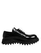 Dolce & Gabbana Black Leather Lace Up Trekking Dress Shoes