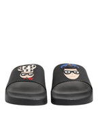 Dolce & Gabbana Black Leather Slides Flats Beachwear Shoes