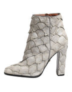 Dolce & Gabbana Off White Leather Heels Ankle Boots Shoes