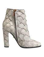 Dolce & Gabbana Off White Leather Heels Ankle Boots Shoes