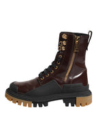 Dolce & Gabbana Maroon Leather Mid Calf Biker Boots Shoes