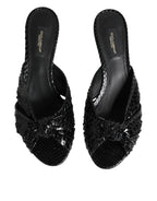 Dolce & Gabbana Black Leather Heels Slides Sandals Shoes
