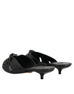 Dolce & Gabbana Black Leather Heels Slides Sandals Shoes
