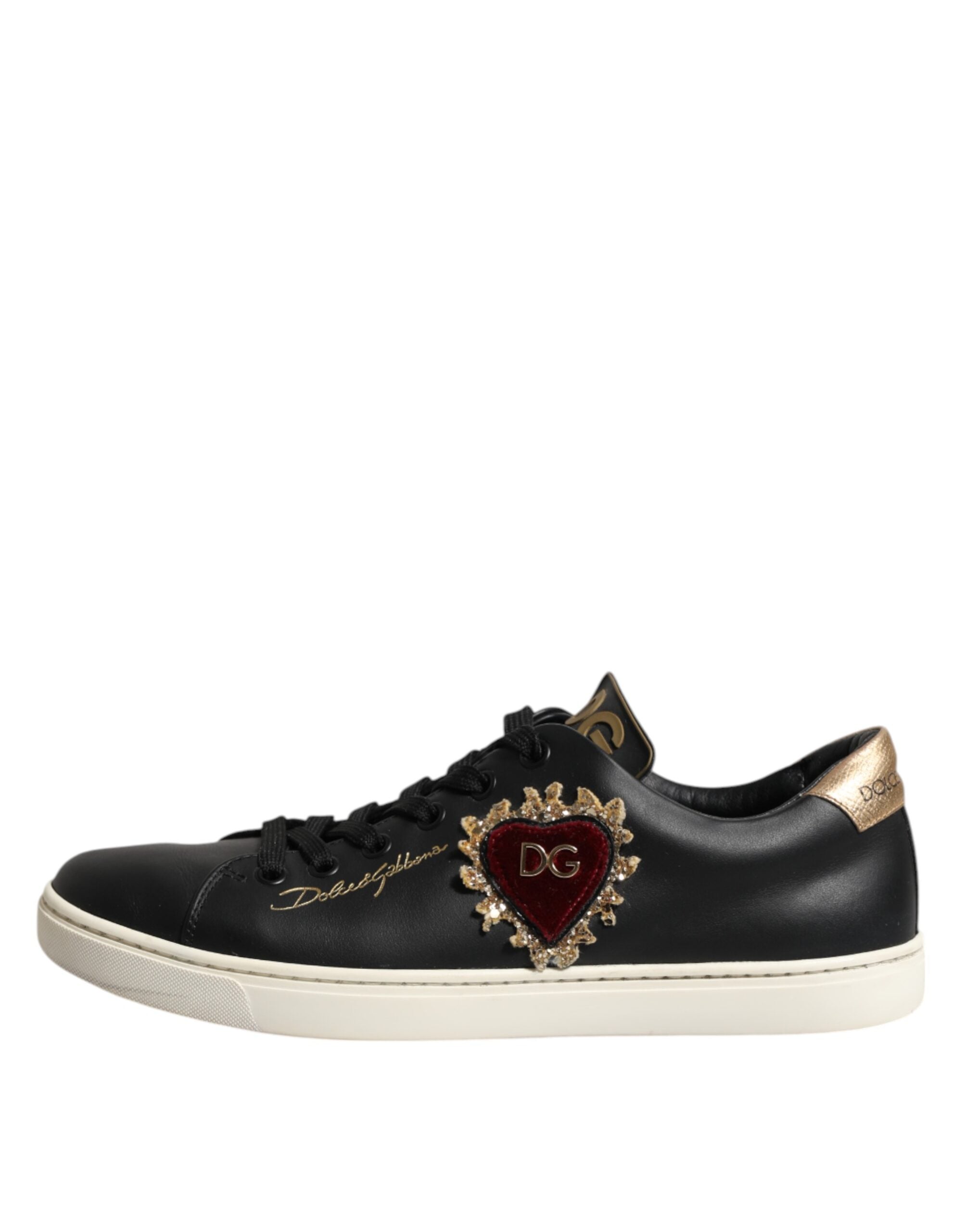 Dolce & Gabbana Black Leather Sacred Heart Sneakers Shoes